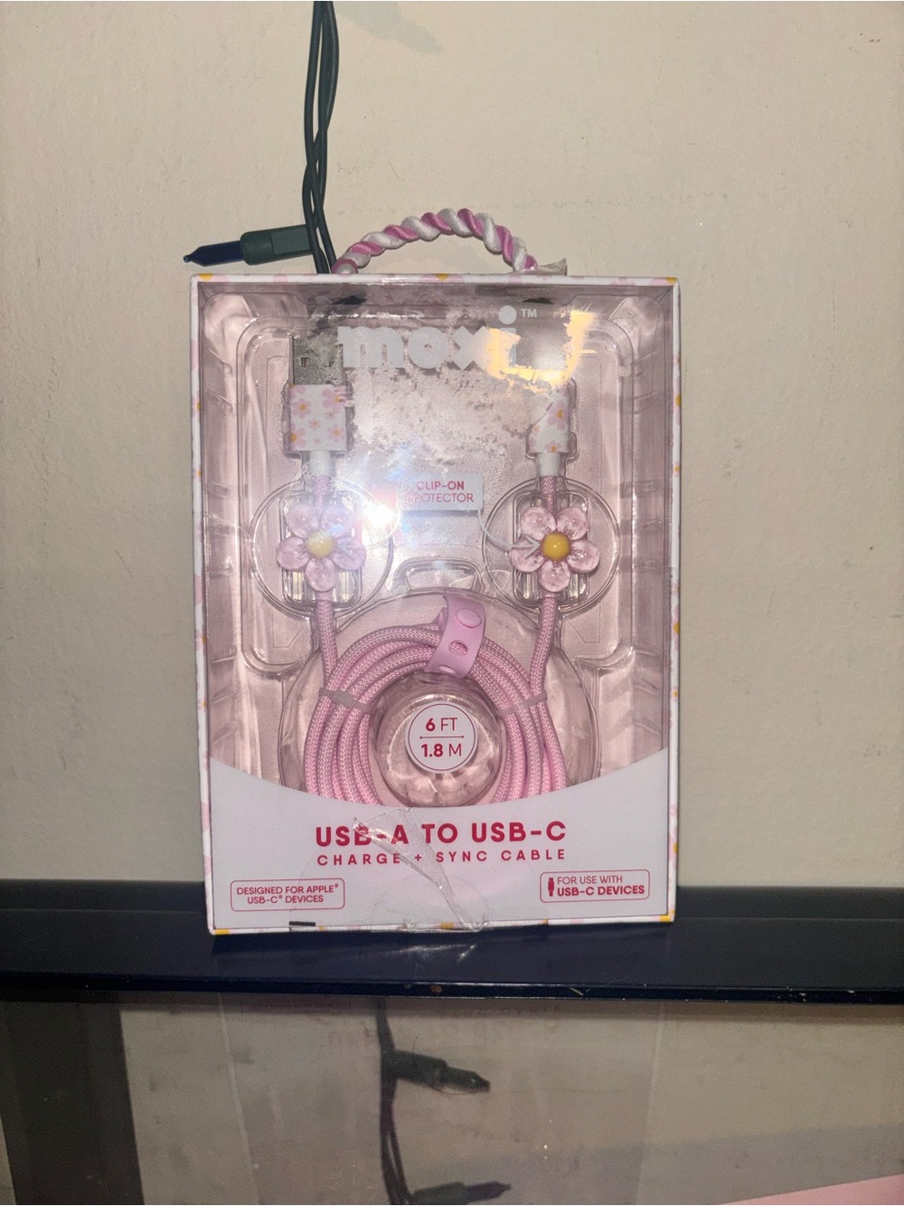 Pink USB-A to USB-C Charge & Sync Cable with Floral Accents